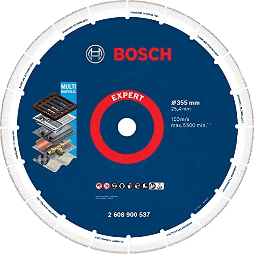 Bosch 2608900537 M14 Diamanttrennscheibe 355mm - Diamant-Trennscheibe für Metall mit extrem langer Lebensdauer, ideal für Kappsägen, sorgt für sauberes Schneiden ohne chemischen Geruch oder Staub.