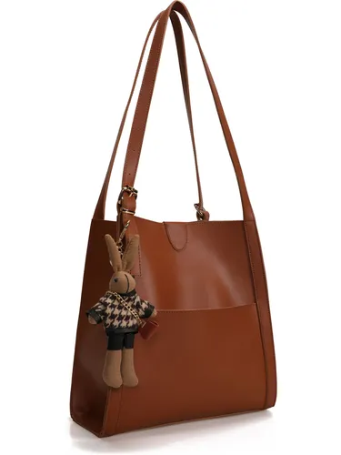 Lucky Bees Schultertasche in Braun - Stilvolle Begleiterin - Handtasche aus Kunstleder mit magnetischem und Reißverschluss, ideal für jeden Anlass. Maße: (B)29 x (H)30 x (T)12 cm, inklusive praktischem Außenfach und Anhänger.