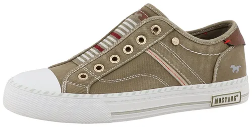 Mustang Shoes Magdalena Slip-On Sneaker Freizeitschuh in Khaki, Größe 38 EU - Sportlicher Slipper mit Gummizug für einfaches An- und Ausziehen. Ideal für den täglichen Einsatz, kombiniert Komfort und Stil mit einem modernen Design.