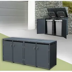 ML-Design Mülltonnenbox 4er für 4 Tonnen 240L, Anthrazit - Mülltonnenbox aus wetterfestem Stahl, bietet Ordnung und Ästhetik im Garten. Mit smarten Zugseilen für einfaches Entsorgen und geräuschlosem Schließen.
