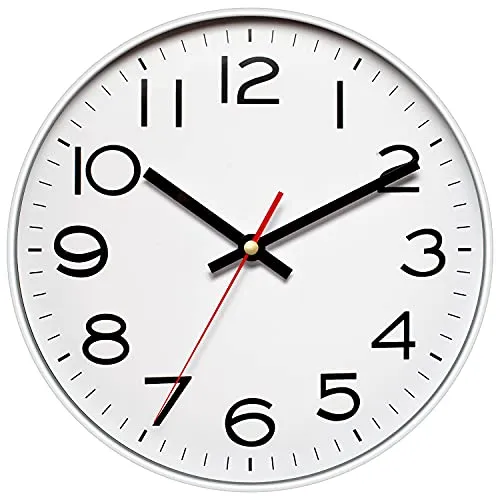 NUOVO Wanduhr, Metallrahmen mit Glasabdeckung, mit leisem, tickendem Uhrwerk, Quarz-Wanduhr, modernes Quarz-Design, dekorativ, für Innen- und Küche, 25,4 cm (Silber)