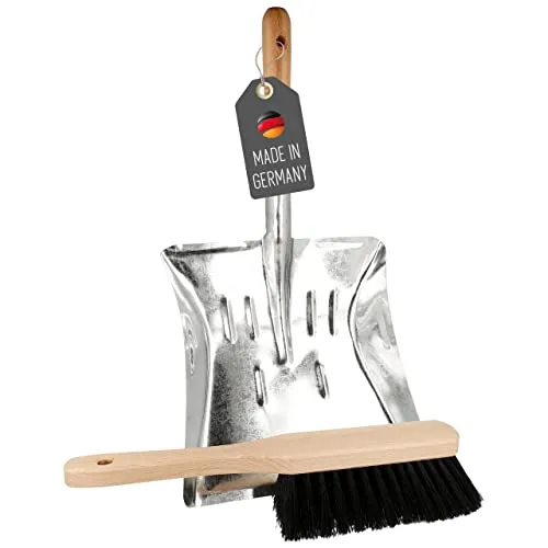 Lantelme Holz Handfeger Kunstborsten und Metall Kehrschaufel 43 x 22cm Set | Kehrblech Schaufel aus verzinktem Metall mit Holzgriff | Handbesen Kehrset Perfekt für Innenbereich Robust Langlebig