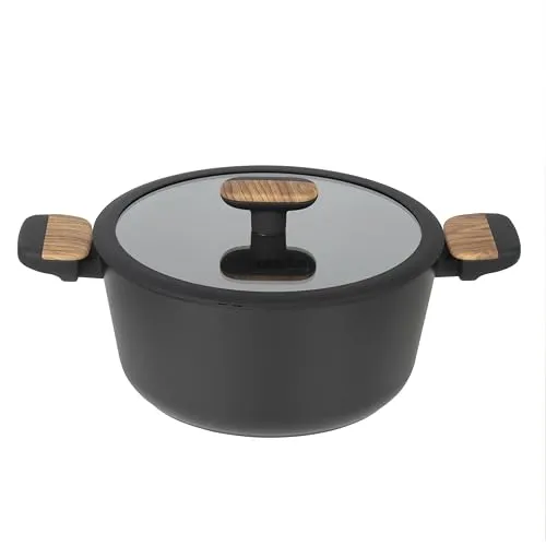 RESTO Kochtopf 4,4L - Antihaftbeschichteter Bratentopf mit Glasdeckel - Kochtopf für Familienmahlzeiten mit 4,4L Kapazität und hochwertiger Antihaftbeschichtung. Ideal für alle Herdarten, inklusive Induktion, und aus recycelbarem Aluminium für umweltbewusstes Kochen.