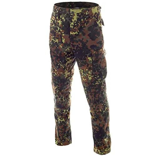 MFH BDU Kampfhose Ripstop Flecktarn Größe XXL - Wanderhosen aus 100% Ripstop-Baumwolle mit verstärktem Sitz und Knie, ideal für Outdoor-Aktivitäten. Verstellbare Taille und 6 praktische Taschen bieten Komfort und Funktionalität.