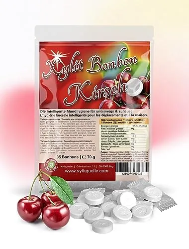 Xylit Bonbons Kirsche, Tschüß Karies: zuckerfrei mit 100% Xylit, 35 Stk