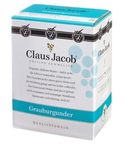 Claus Jacob Grauburgunder QbA Weißwein trocken 5L BIB - Trocken, fruchtige Aromen von Birne und Apfel, ideal zu Fisch und Geflügel – der perfekte Weißwein im praktischen Bag in Box!