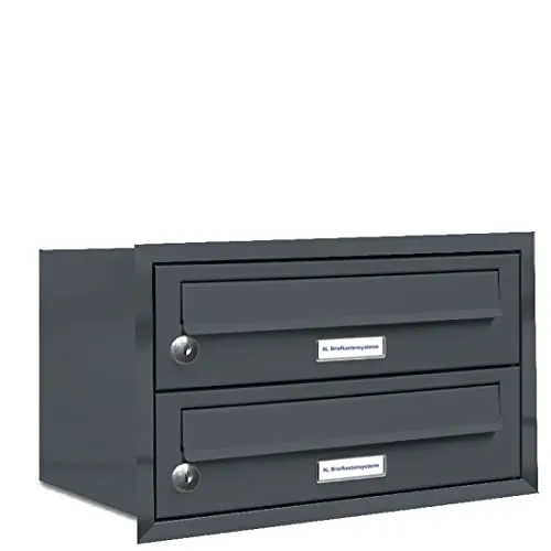 AL Briefkastensysteme 2er Unterputzbriefkasten Anthrazit Grau RAL 7016 - Wandbriefkästen, wetterfest und rostfrei mit lebenslanger Durchrostungsgarantie, ideal für Mehrfamilienhäuser.