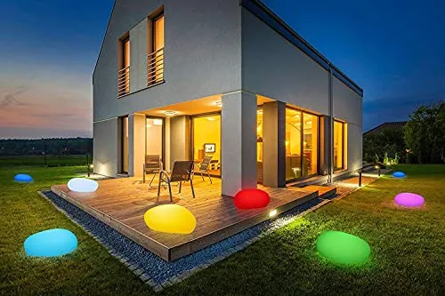 Solarlampen für Außen, wasserdichte Kugelleuchte im Stein-Design & Milchglas-Optik, 8+1 Farben, automatische Einschaltung, kabellose Außenleuchte mit RGB-Funktion, IP67 (50 cm)