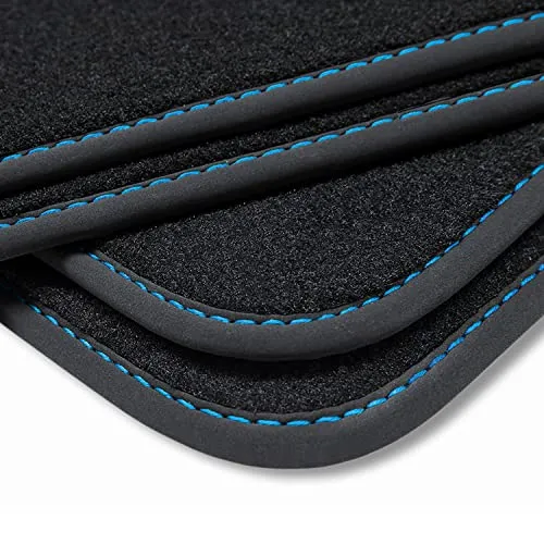 teileplus24 BV685 Velours Fußmatten kompatibel mit Peugeot 3008 3 Hybrid 2024- Trittschutz Fahrermatte, Naht:Blau