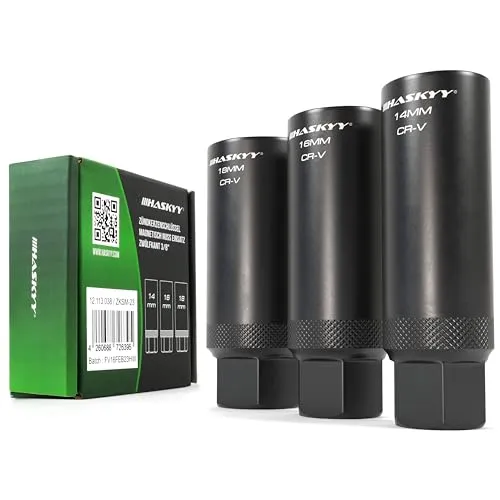 HASKYY Zündkerzenschlüssel Set 14-16-18mm - 3-teiliges Zündkerzenschlüssel Set mit magnetischer Funktion für sicheren Einbau und Ausbau. Ideal für Auto & Motorrad, aus robustem Chrome-Vanadium-Stahl für langlebige Werkstattqualität.