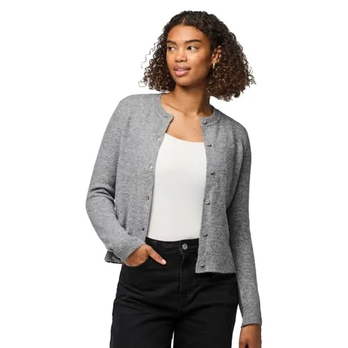 pieces Strickjacke Plain grau XL (42) - Stylische Strickjacke in Melange-Optik aus recycelten Materialien, ideal für umweltbewusste Modefans. Normale Passform und Langarm für komfortable Trageeigenschaften.