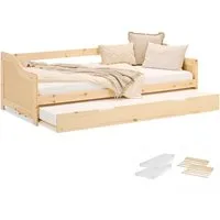 Homestyle4u Ausziehbett 90x200 cm mit Matratzen – Natur Holzbett - Das elegante Ausziehbett aus massivem Kiefernholz bietet eine zusätzliche Liegefläche und passt perfekt in jedes Schlafzimmer. Ideal für Gästezimmer oder kleinere Räume, inklusive zwei Rollmatratzen für optimalen Schlafkomfort.