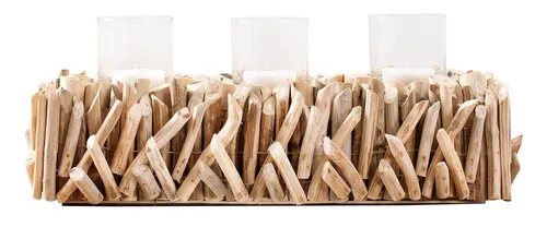 Levandeo® Kerzenständer - Windlicht aus Treibholz, 50cm Tischdeko - Kerzenständer aus massivem, naturbelassenem Treibholz, handgefertigt und einzigartig. Ideal für stilvolle Tischdekoration mit Platz für 3 Glaseinsätze.