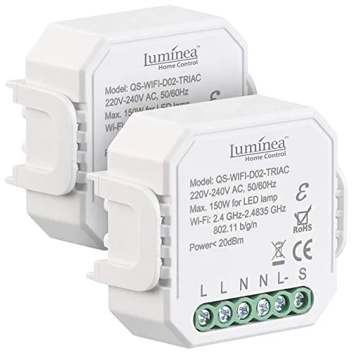 Luminea Home Control Funkdimmer: 2er-Set WLAN-Unterputz-Lichtschalter und -Dimmer, mit App (LED-Dimmer-Schalter Unterputz, Alexa Lichtschalter & Dimmer, Deckenventilator)