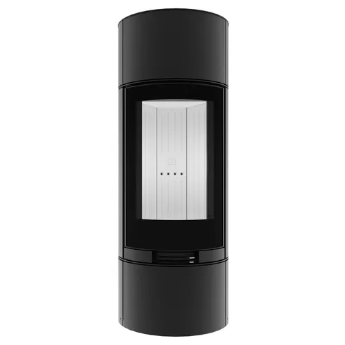 Hitze Charuto - Runder Kamin mit gebogenem Dekorglas 8,5 kW - Kaminöfen mit einzigartigem runden Design, großer Brennkammer und einfacher Reinigung dank gusseisernem Rost und herausnehmbarem Aschekasten. Ideal für elegantes Heizen mit hoher Effizienz.