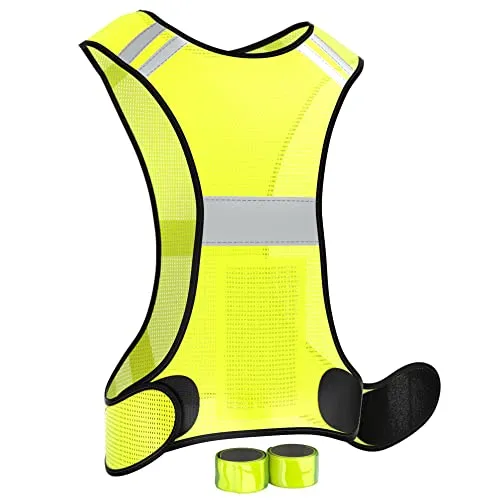 EAZY CASE Reflektoren 3 in 1 Set, 2X Reflektorband und Reflektorweste, Warnweste mit Reflektoren flexibel einstellbar, reflektierendes Schnapparmband - zur Erhöhung der Sichtbarkeit, Neon Gelb