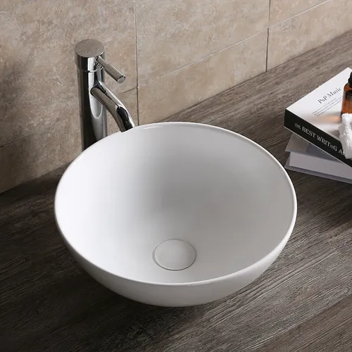 Rundes Keramik Waschbecken 40 x 40 cm - Modernes Aufsatzwaschbecken aus hitzeresistenter Keramik, ideal für kleine Bäder oder Gäste-WCs - elegant und funktional.