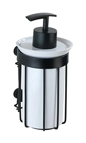 WENKO Seifenspender Classic Plus Black 185 ml - Wandmontierter Seifenspender für das Bad, elegantes modernes Design in Schwarz und praktische 185 ml Füllmenge für Flüssigseife.