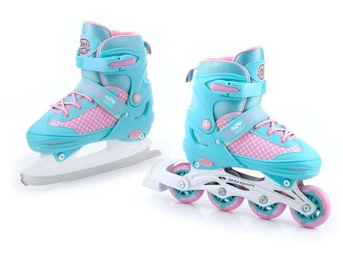 SMJ Lily Kinder Mädchen Set 2in1 Inliner/Schlittschuhe - Verstellbar und ABEC-7 Kugellager - Inliner und Schlittschuhe in einem Set für ganzjährigen Spaß. Größenverstellbar über 4 Größen, ausgestattet mit hochwertigen ABEC-7 Kugellagern für ein reibungsloses Fahrerlebnis.