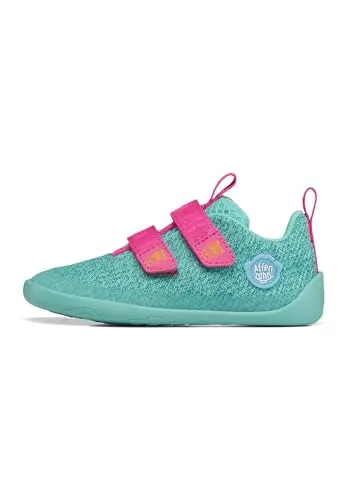 Affenzahn Barfußschuh Knit Happy mit Klettverschluss, Vegan, rutschfest, Flexibel, Reflektierend, besonders leicht in Größe 21-32 Eule - Türkis