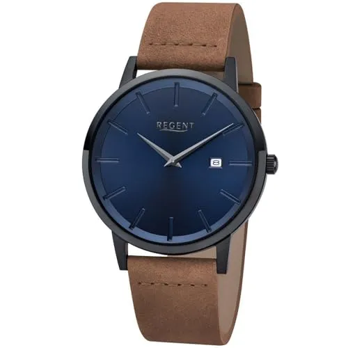 REGENT Herrenuhr 03P38GL-01D, dunkelblau, mit Lederband