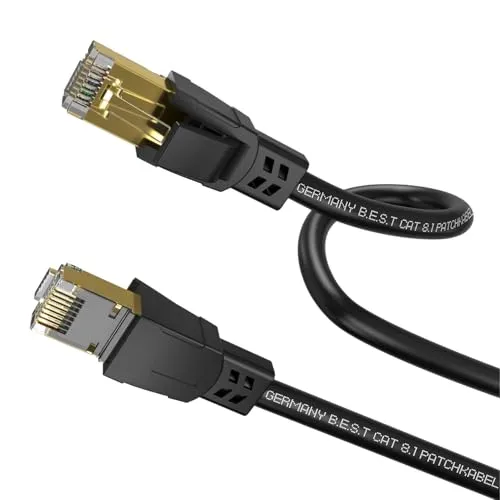 Cat 8.1 LAN Kabel Rund 1m – High Speed Ethernet Netzwerkkabel 40 Gbit/s 2000 MHz Patchkabel RJ45 S/FTP PiMF Kupfer – Internetkabel für PC, Router, Modem, Switch, Smart TV, PS5, Xbox – Schwarz