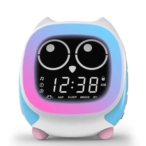 iTOMA Addo Kinder Wecker, Sonnenaufgang/Sonnenuntergang Simulation Nachttischlampe, wachsen Kinderuhr Trainer, weiße Geräusch Schlaf Geräusche Wake Up Clock Eule CKS912-2