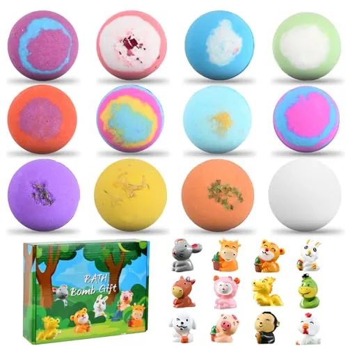 Focenat 12 Stück Badebomben für Kinder, Badebomben Geschenkset mit Überraschungsspielzeug im Inneren, Meerestiere, Schaumbadebomben, Badekugel Schaumbad Geburtstagsgeschenk für Mädchen Jungen (C)