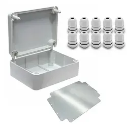 ARLI SET: Abzweigdose  IP67 Aufputz 310 x 230 x 130 mm inkl. Montageplatte + 10x Kabelverschraubungen M12 x 1,5 mm