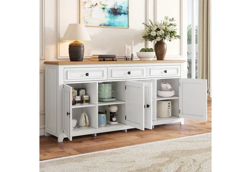 STILVORA Sideboard Weiß mit 4 Türen und 3 Schubladen - Praktisches Sideboard für vielseitige Nutzung – Zeitloses Design in Weiß mit großzügigem Stauraum und flexibler Innenaufteilung. Ideal für Wohnzimmer, Schlafzimmer oder Flur.
