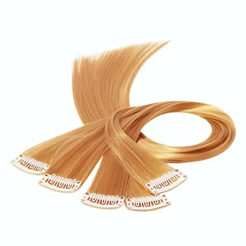 Beauty7 DIY Farbige Haarverlängerungen haarsträhnen zum einklipsen Bunte zum einflechten mit Haarclips strähnchen clip in extensions Haarteil Perücken Highlights Hair für Frau 50cm 5stk Dunkel Gelb