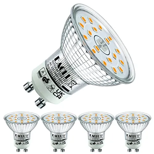 EACLL GU10 LED Warmweiss 4.9W Ersetzt 70W Halogen Leuchtmittel, 4er-Pack. 515 Lumen 2700K Birnen, AC 230V Flimmerfrei Strahler, Abstrahlwinkel 120° Spot, Nicht Dimmbar Ø50xH53mm Reflektorlampen