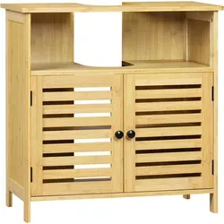 EUGAD Waschbeckenunterschrank mit Lamellentüren aus Bambus – Beige