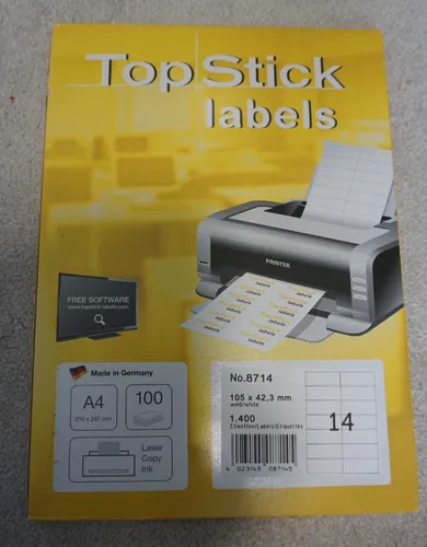 TopStick 8714: 105x42,3 mm Labels A4 zum Bedrucken selbstklebend 1400 Etiketten