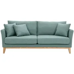 Skandinavisches 3-Sitzer-Sofa mit abnehmbarem Bezug aus graugrünem Stoff und hellem Holz OSLO