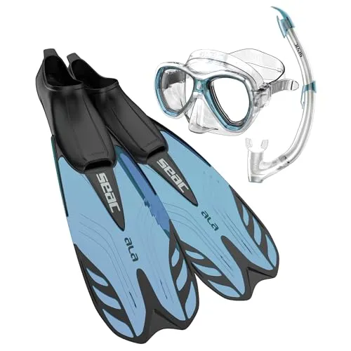 SEAC Set Tris Schnorcheln, ALA-Flossen, Elba-Maske, Schnorchel Tribe geeignet zum Schnorcheln und Sporttauchen für Erwachsene und Kinder