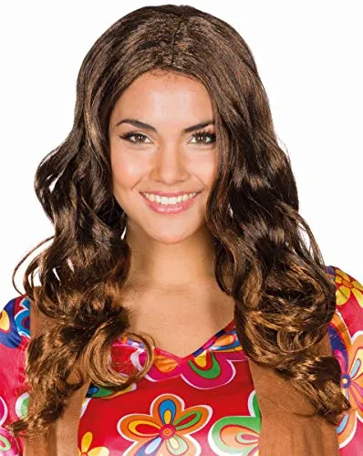 Rubie's 54437-STD Damen Perücke Hippie Flower Power mit Blumen-Haarband Kostüm-Zubehör Fasching blond, braun
