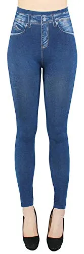 dy_mode Damen Leggings High Waist Jeggings Jeansoptik Hose - JL078 (JL0065-Jeansblau)