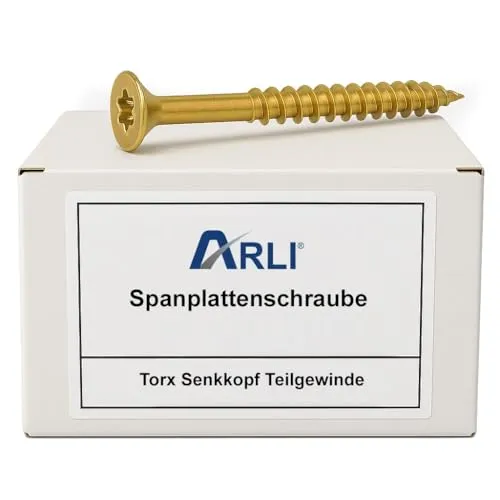 ARLI 200x Spanplattenschrauben 6 x 80 mm | Torx TX30 | Senkkopf | Teilgewinde | Stahl gelb verzinkt Schrauben | Universalschrauben für Holz, Holzbau & Montage