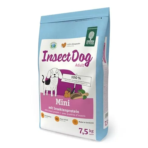 Green Petfood InsectDog Mini (1 x 7,5 kg) | Adult Mini | Premium Trockenfutter für ausgewachsene kleine Hunde | Insektenprotein als einziges tierisches Protein | weizenfrei | Hundefutter | 1er Pack