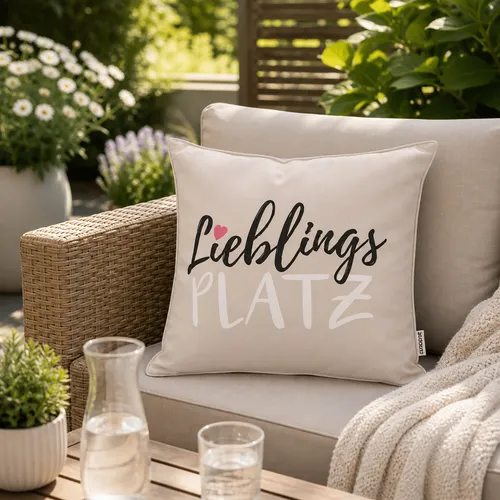 Outdoor Dekokissen Lieblingsplatz Beige 45x45 cm Gartenkissen mit Füllung