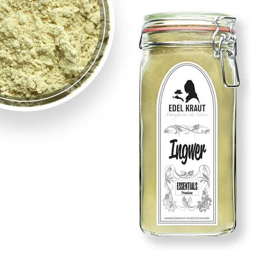500g Ingwer Wurzel gemahlen (Pulver) im Premium Glas | EDEL KRAUT