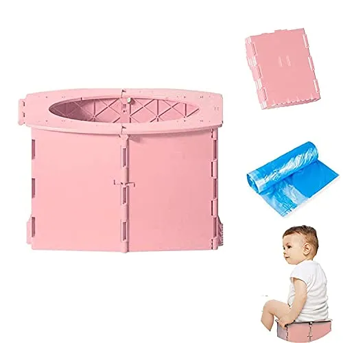 Toilettensitz kinder,Kindertopf,tragbares Töpfchen,Reisetöpfchen für das Auto,Töpfchen Training Sitze Training Seat Faltbare Tragbar für Babys und Kinder Toiletten-Einsatz mit Säcken (Pink)