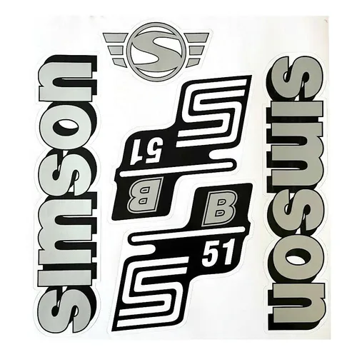 Aufkleber-Set silber für Simson S51B Tank und Seitendeckel