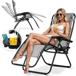 Klappbare Gartenliege ChillWell Grau mit Kissen und Tisch