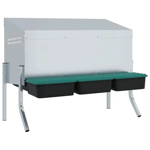 vidaXL Hühner-Nistkasten mit 3 Fächern aus verzinktem Stahl - Vogelhäuser, robuster Nistkasten mit optimaler Belüftung und einfachem Eiersammeln für eine komfortable Geflügelhaltung.