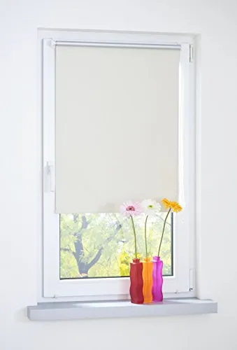 Liedeco® Rollo Klemmfix Thermobeschichtet 80 x 150 cm Creme - Seitenzugrollo, lichtundurchlässig und verdunkelnd. Ideal für Mietwohnungen, einfach ohne Bohren zu montieren und stufenlos verstellbar.