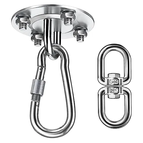 Nutabevr Edelstahl Deckenhaken Schwerlast,Hängesessel Premium 360° drehen Halterung bis 400KG,Deckenhaken für Boxsäcke,Schaukelhaken,Yoga,Hängematten Befestigung für Holzbalken und Betondecke