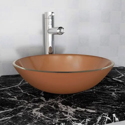 vidaXL Waschbecken Hartglas 42 cm braun - Elegantes Aufsatzwaschbecken aus hochwertigem Hartglas, ideal für jedes Bad oder Damentoilette. Mit kupferfarbenem Finish und einfacher Reinigung - ein stilvolles Highlight für Ihr Zuhause.