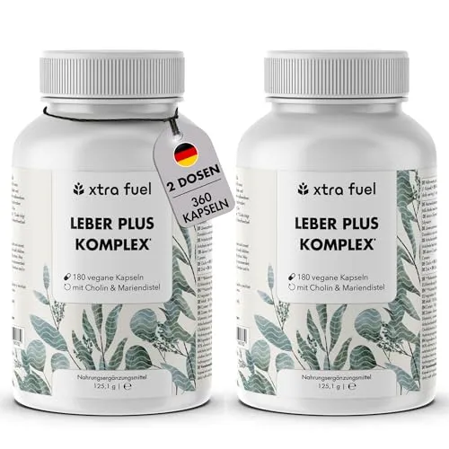 XTRA FUEL Leber Plus Komplex - Effektive Leberkur mit Mariendistel - Vitamine zur Unterstützung der Leberfunktion – enthält Cholin und Zink für einen gesunden Fettstoffwechsel und Schutz vor oxidativem Stress. 100 % vegan und rein.